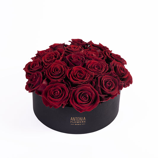 Flowerbox Florever con rose rosse stabilizzate in box nera Antonia Flowers