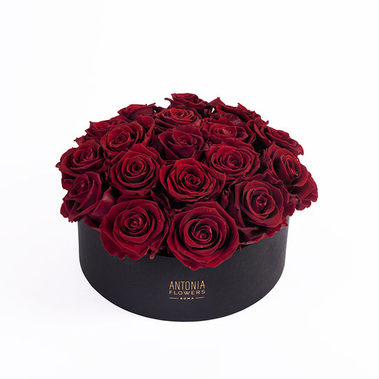 Flowerbox Florever con rose rosse stabilizzate in box nera Antonia Flowers