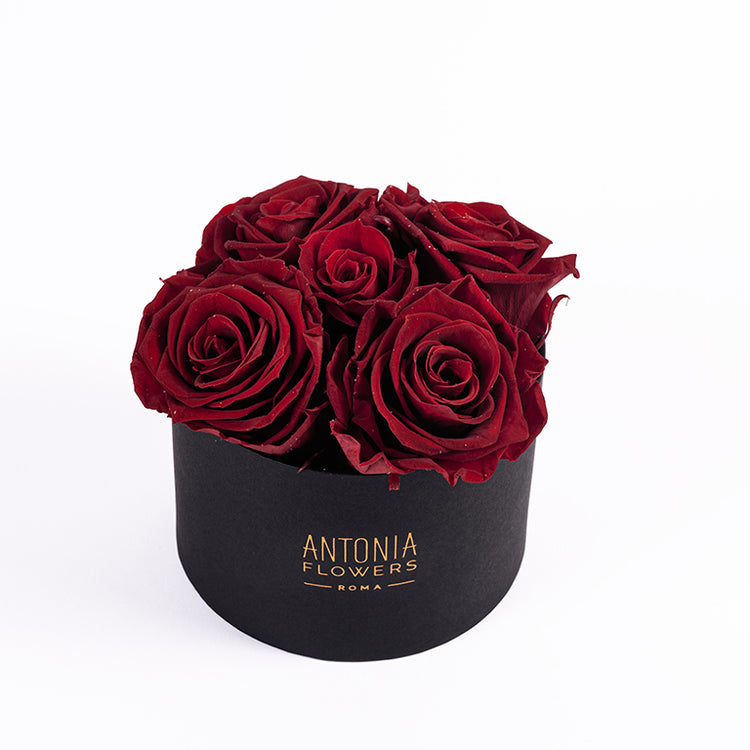 Flowerbox Florever con rose rosse stabilizzate in box nera Antonia Flowers